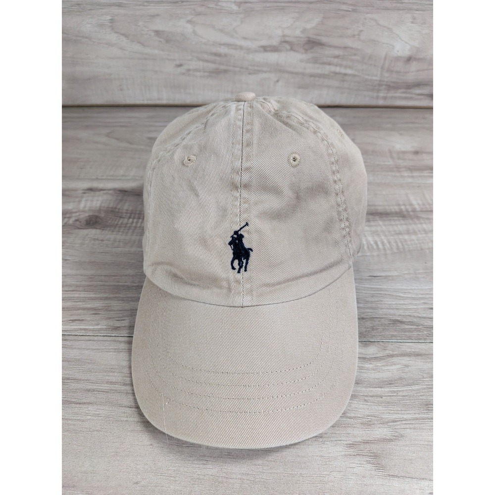 Polo by Ralph Lauren Beige Cotton Baseball Cap with Navy Pony